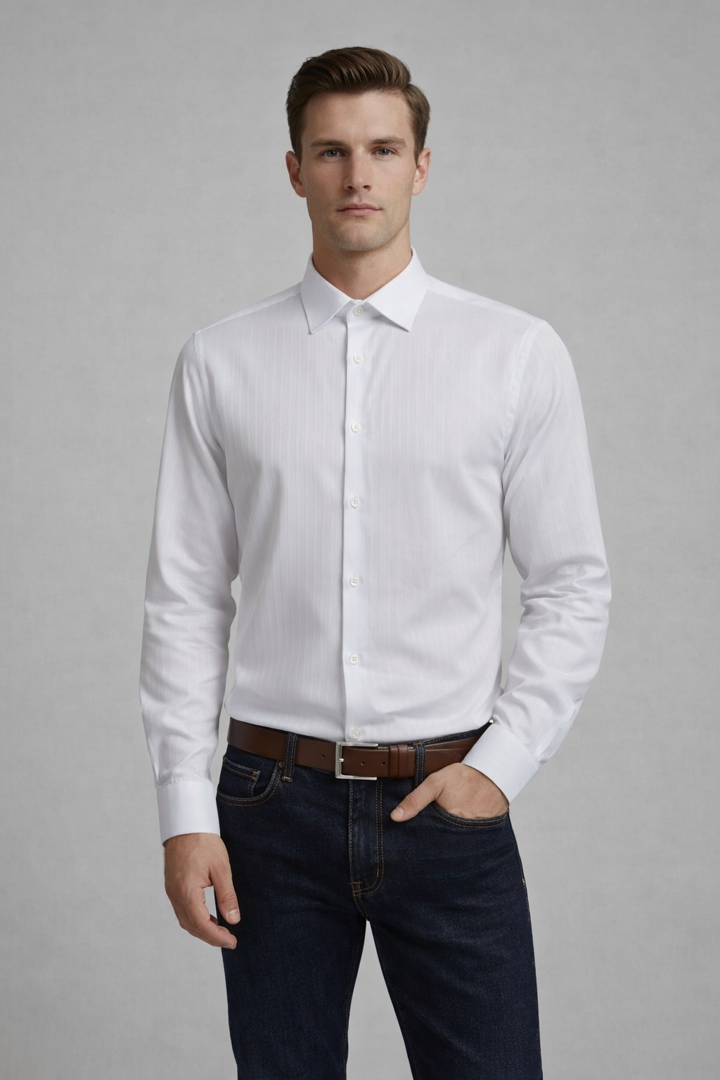 Men’s Classic White Formal Shirt – Slim Fit, Full Sleeves